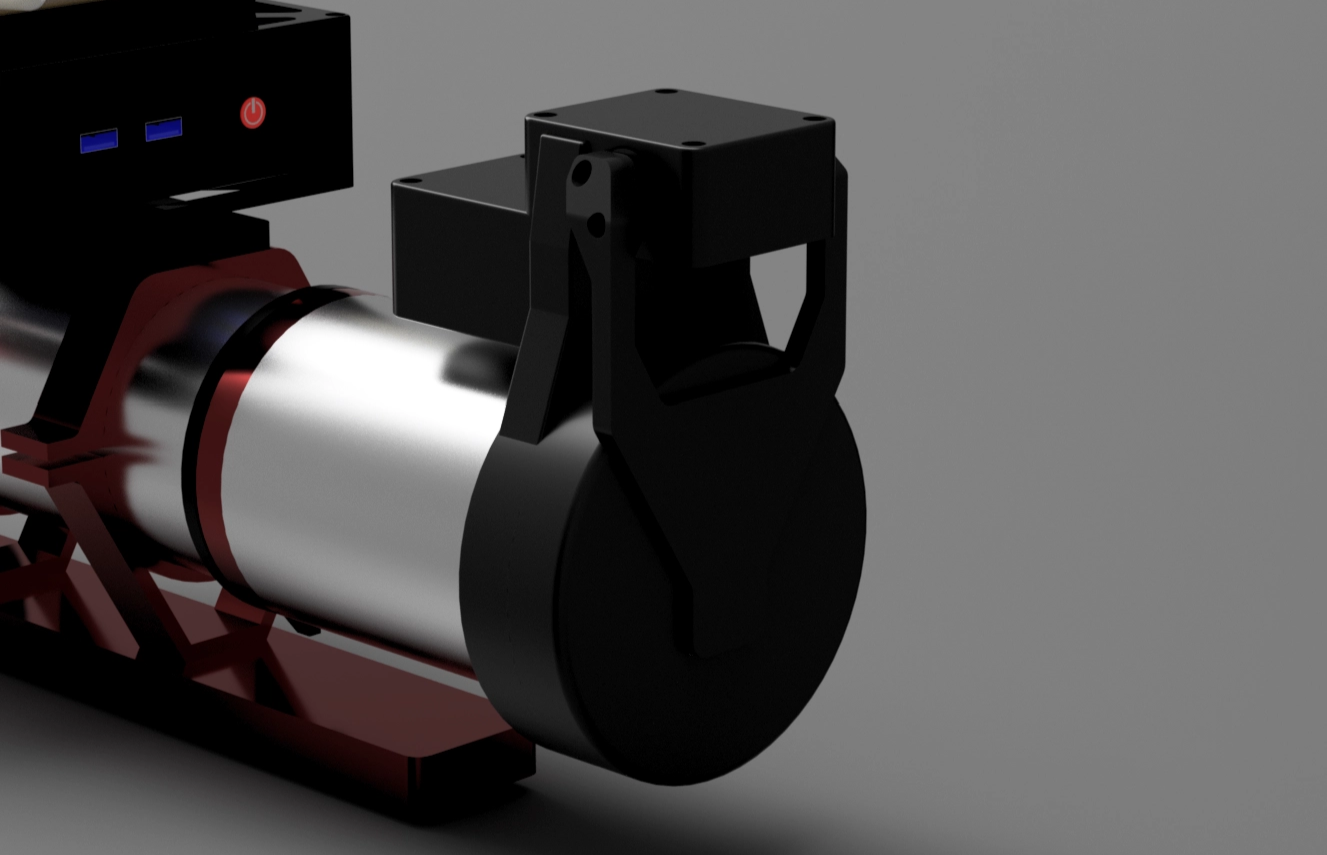 motorized flat panel mounted on ZWO FF65 APO telescope front view