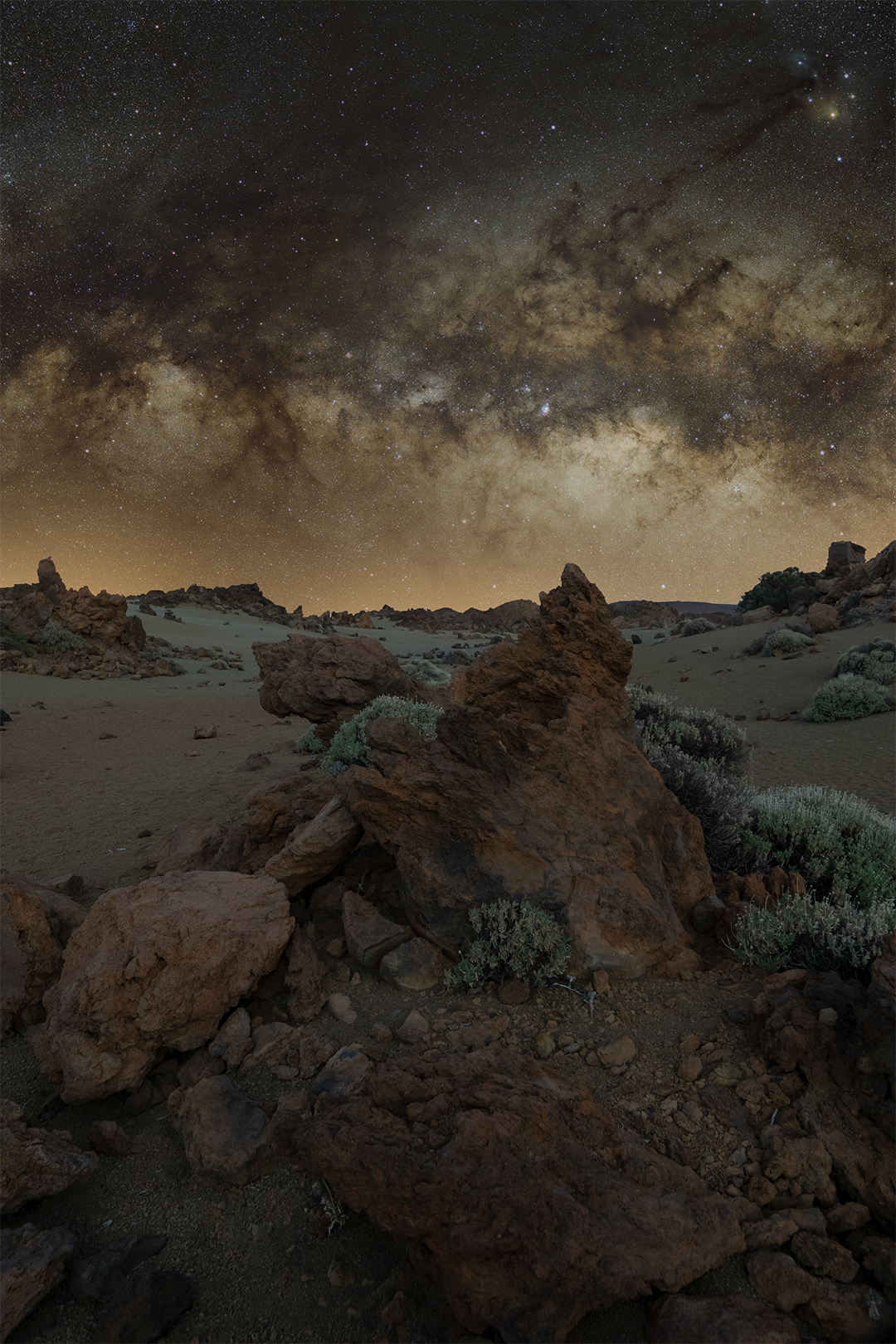 Winter Milky Way rising above volcanic formations in Minas de San José, Teide National Park, Tenerife